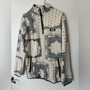 PacSun Blue and Cream Cool Pattern 3/4 Zip-Up Sweater with Pockets Size Small
